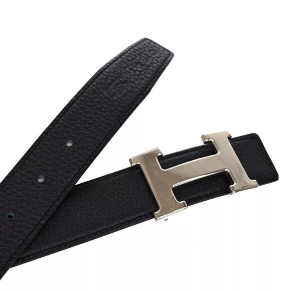 HERMES H Logo Constance Reversible Buckle Belt #75 Leather Navy Blue BK 70RH302 - Picture 9 of 11